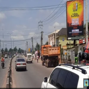 Portrait billboard stanidng tall in the city of Benin, Edo state