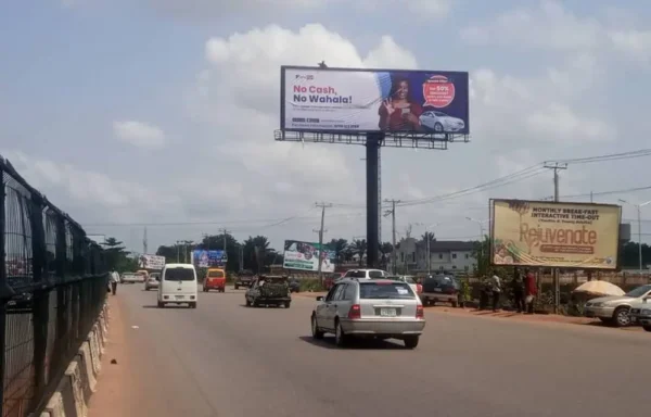 A unipole billboard staning tall in Benin city