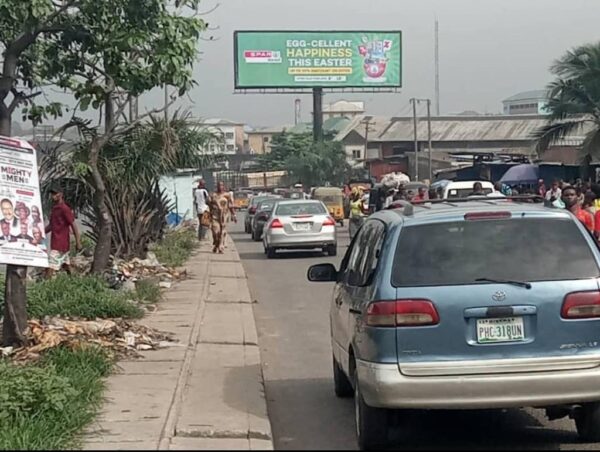 unipole billboard in the busy city of portharcourt, River Nigeria