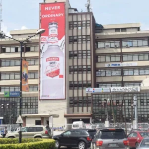 Wall Drape Billboard by Opebi Roundabout, Ikeja, Lagos, offering high-impact visibility for brands in a prime Lagos location.