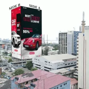 Double-faced Wall Drape Billboard on Old Defense Building, Campbell Street, Lagos Island, prime location for outdoor advertising.