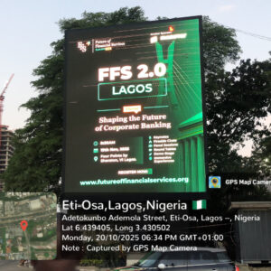 LED portrait billboard along Eti-Osa Lagos Nigeria on Ademola Street showing digital advert in a high-traffic area.