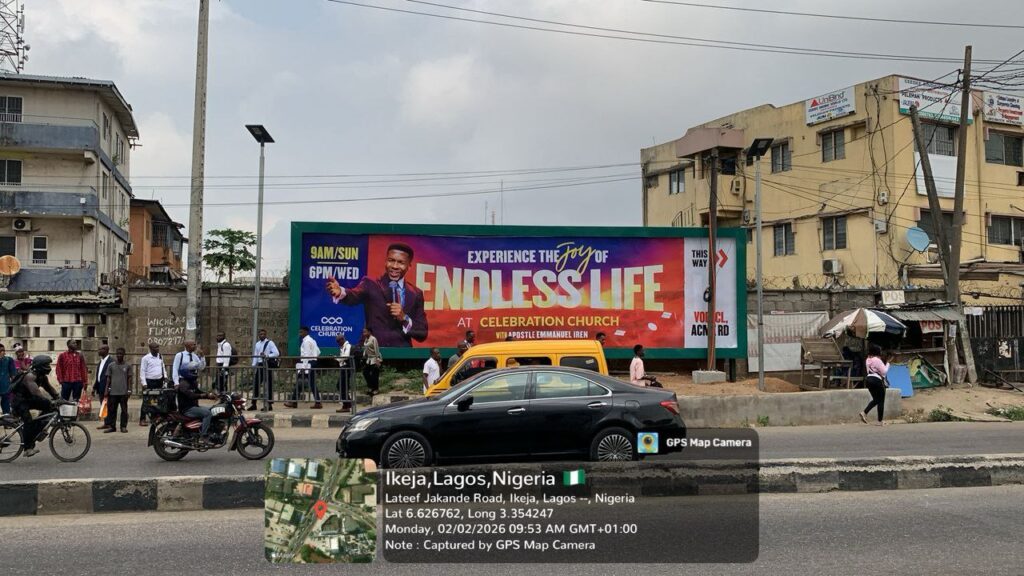 A wall drape billboard along lateef jakende road, Ikeja Lagos