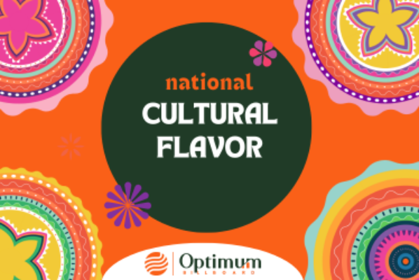 Graphics showing text "national cultural flavour" with optimum billboards logo inscribed.